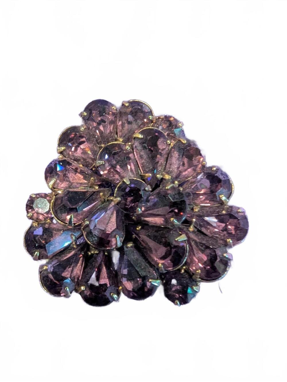 Vintage Eisenberg Purple Rhinestone Flower Brooch Pin